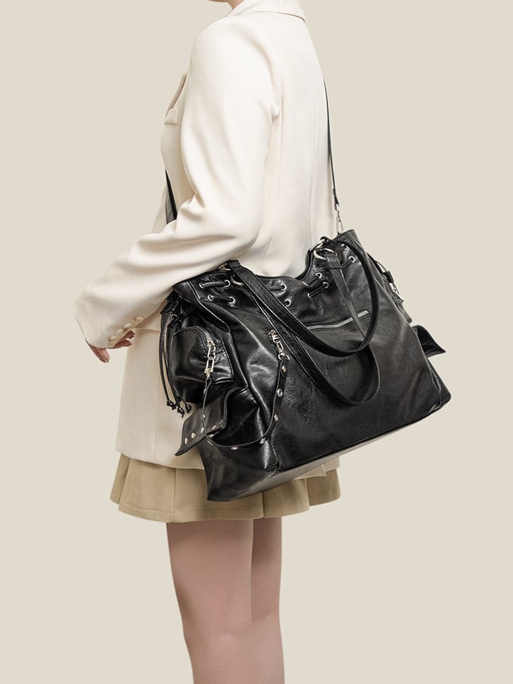 Tote CapacityAdjustable With Soft Bag Black Straps Large Studded