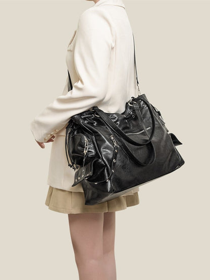 Tote CapacityAdjustable With Soft Bag Black Straps Large Studded