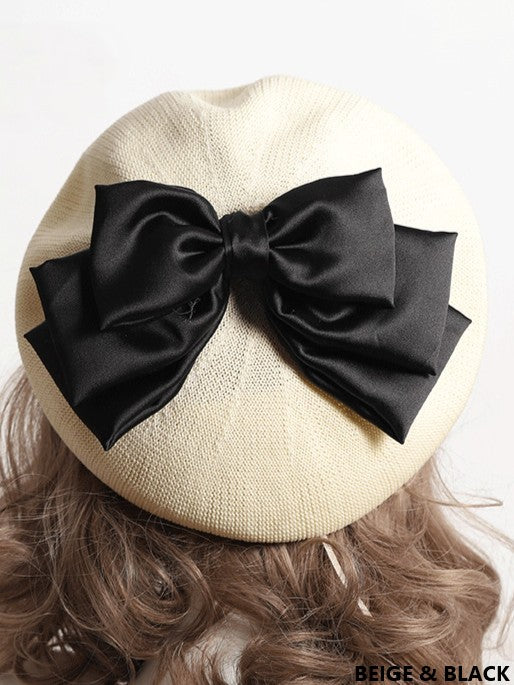 With Bowknot Lolita Color Detachable Options Sweet Beret 18 Large