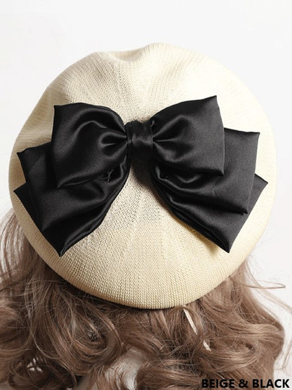 With Bowknot Lolita Color Detachable Options Sweet Beret 18 Large