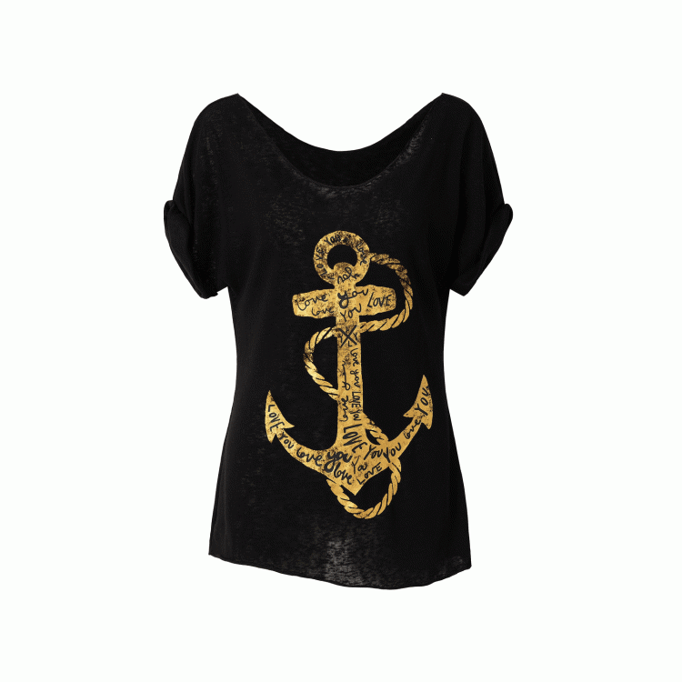 Schwarz/Weißes Navycore-Grafik-T-Shirt im Distressed-Design