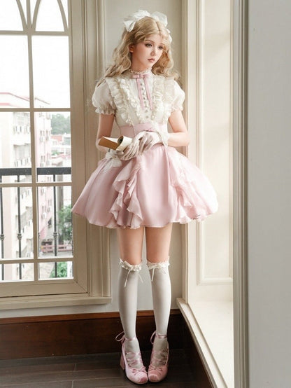 und gefälschte Bluse entbeint Stücke Design Aprikose rosa Rock Lolita Taille Kleid zwei