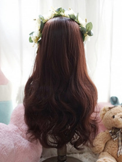 ダークブラウンのロングウェーブウィッグ