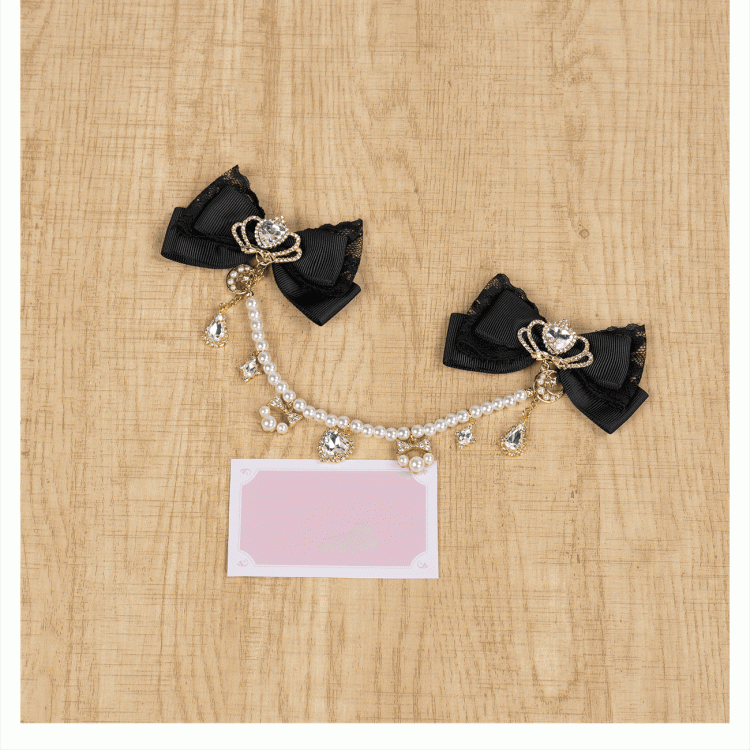 Celestial Collection Moon Options Jirai Kei Bowknot Hairclips with Beaded Chain Gemstone Star 5 Color