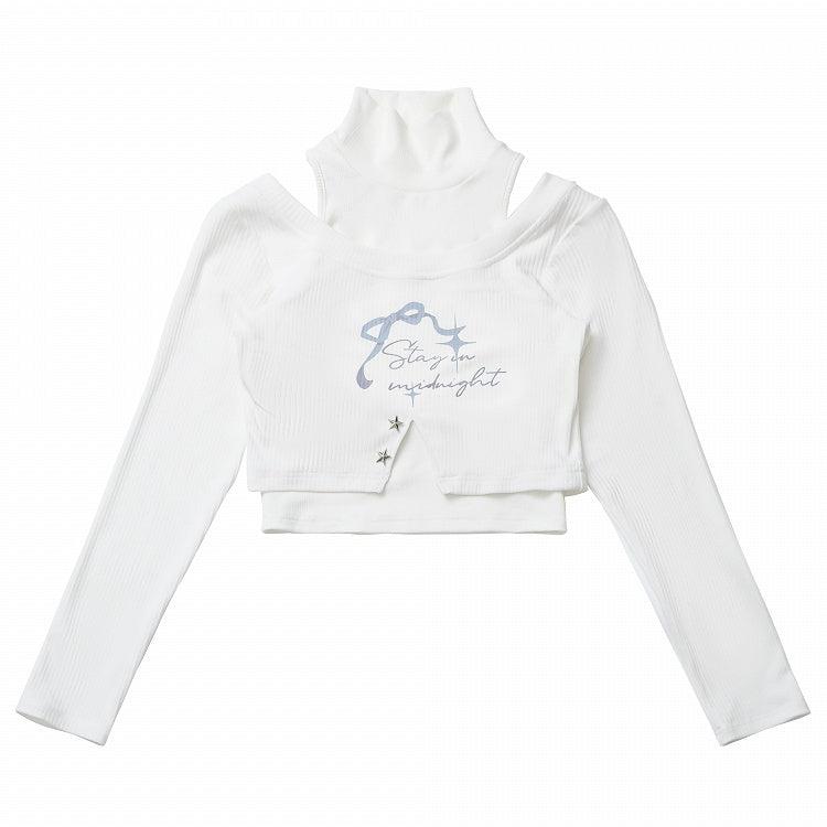 White High Neck Top with Bowknot Cropped Top Set