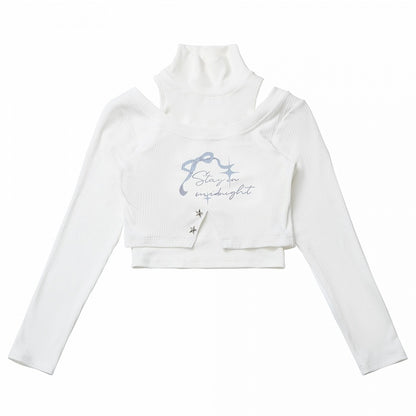 White High Neck Top with Bowknot Cropped Top Set