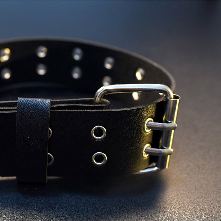 ブラックサイバーパンクゴシックダブルバックルPUガーター