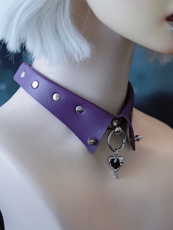 Pendant Choker Purple Decorated Rhinestone Details Studs Gothic Heart