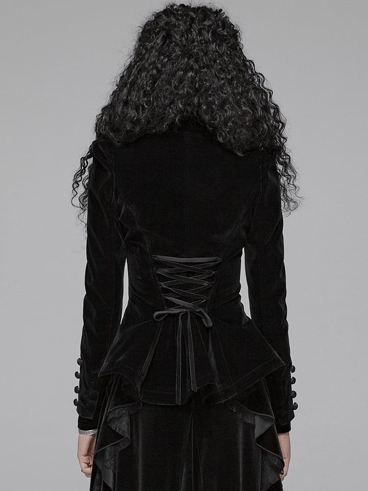 Short Weft Black Gothic Velvet Coat