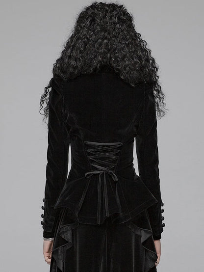 Short Weft Black Gothic Velvet Coat