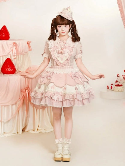 with Blouse Bowknots Lolita Short-sleeved Pink