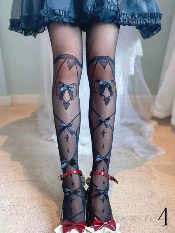 With Black/White/Pink/Blue/Red Lolita Bowknot Options Details Overknee Sweet White/Black Stockings 11