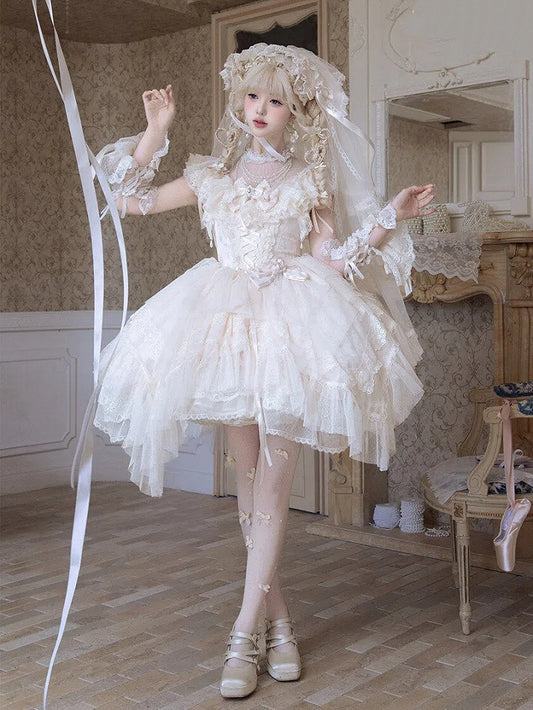 Champagne Illusion Neckline Princess Lolita JSK Dress Set - Sweetheart Macaron Lolita
