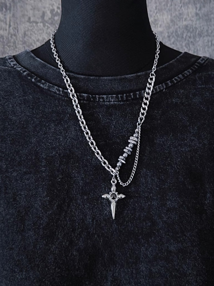 Gothic Silver Cross Pendant Chain Necklace