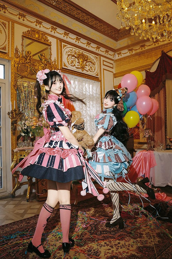 Jumper Embroidery Bunny Black Pink Lolita with Dress Skirt Sleeves Puff and Sweet Circus Detachable