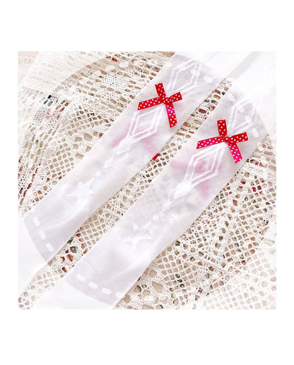Red Bows Diamond Pattern Lolita White Over Knee Stockings