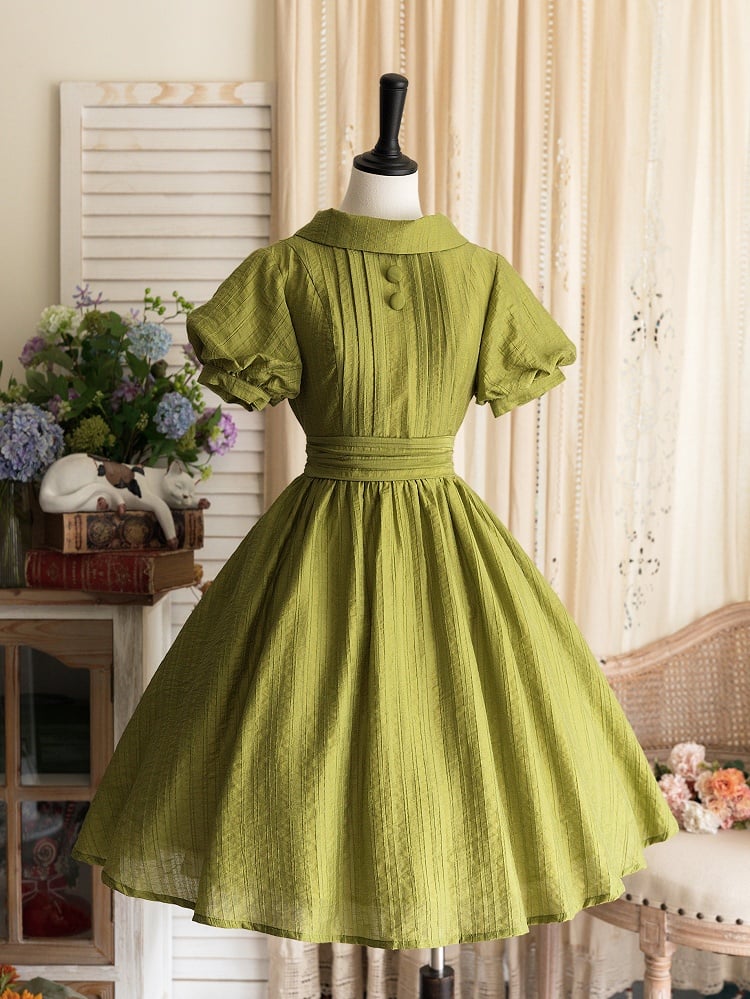 Neckline Classic Summer Vintage Olive Chic Green Lolita Dress