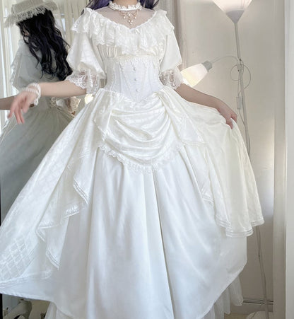 All White Gothic Edward Neck / V-neck Top