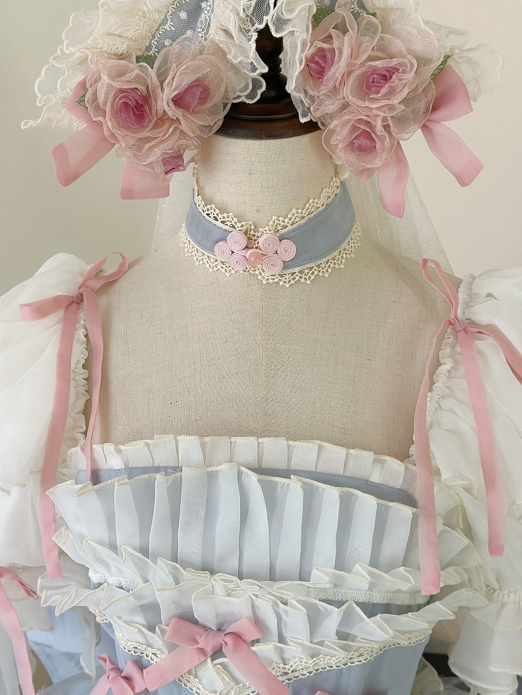 Beige / Green Floral Design Hairband with Veil