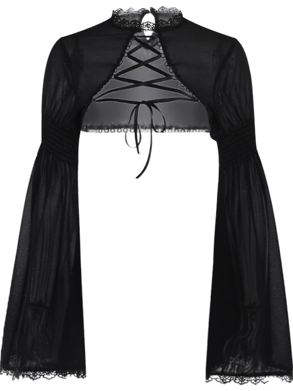 Shrug with Black Crisscross Gothic Sleeves Bell Lace-Up Halloween