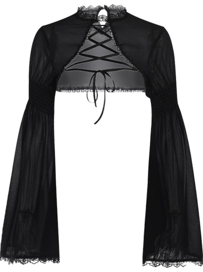 Shrug with Black Crisscross Gothic Sleeves Bell Lace-Up Halloween