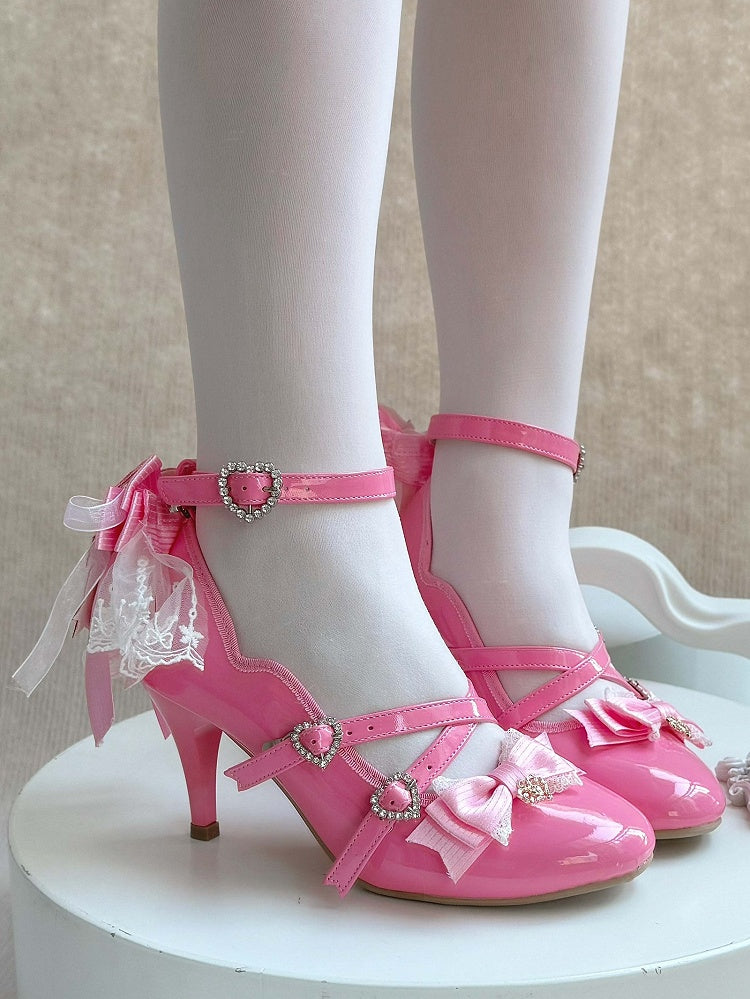 Lolita Elegant Heels in Bow Barbie with Pink Top
