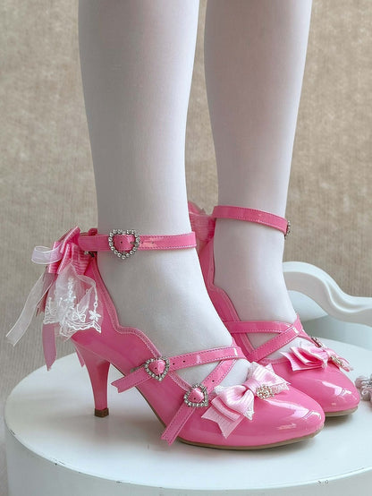 Lolita Elegante Heels in Schleife Barbie mit rosa Oberteil