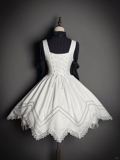 Lace Blouse Neckline Black with Tie Long-sleeved and Bow Ruffled Lolita Details