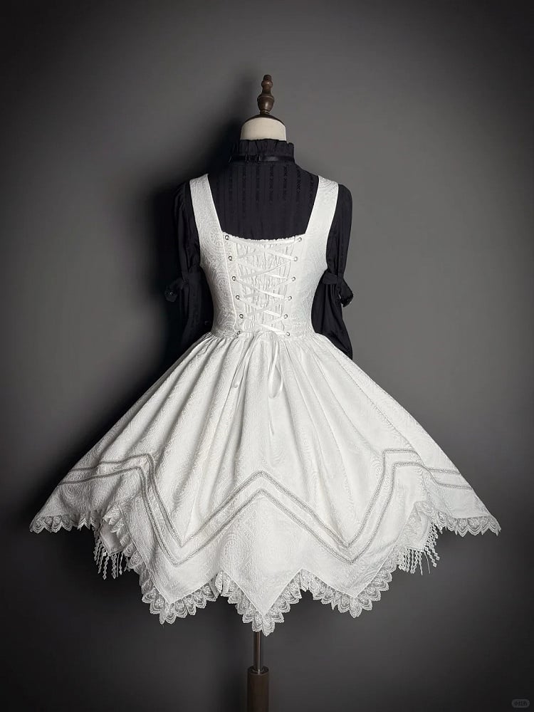 Hem Details with Dress Handkerchief White Zipper Military Jacquard Corset Lolita