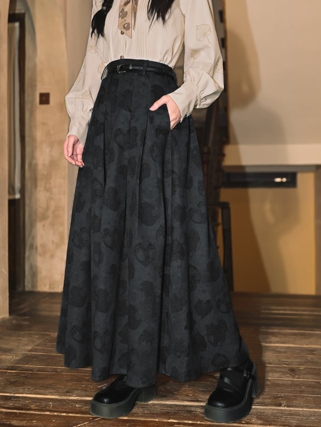 Grey Chinese Style Print - Skirt Leaf Dark