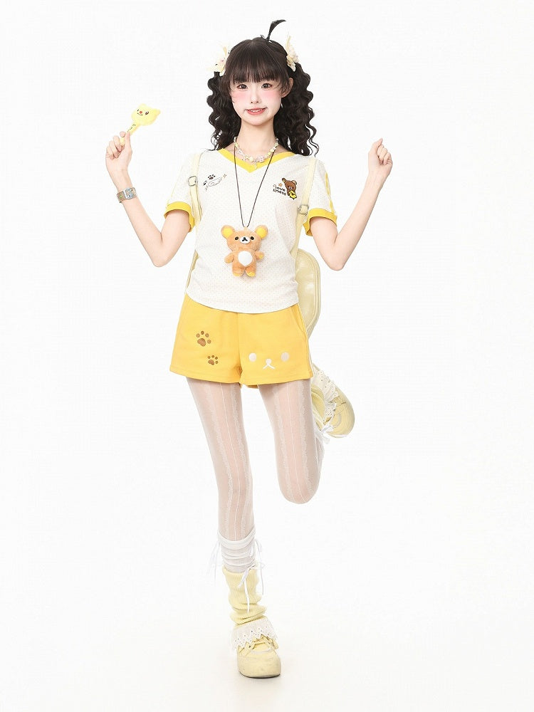 Kawaii Otaku Bear-Embroidered Yellow Shorts for Casual Wear - Languid Park
