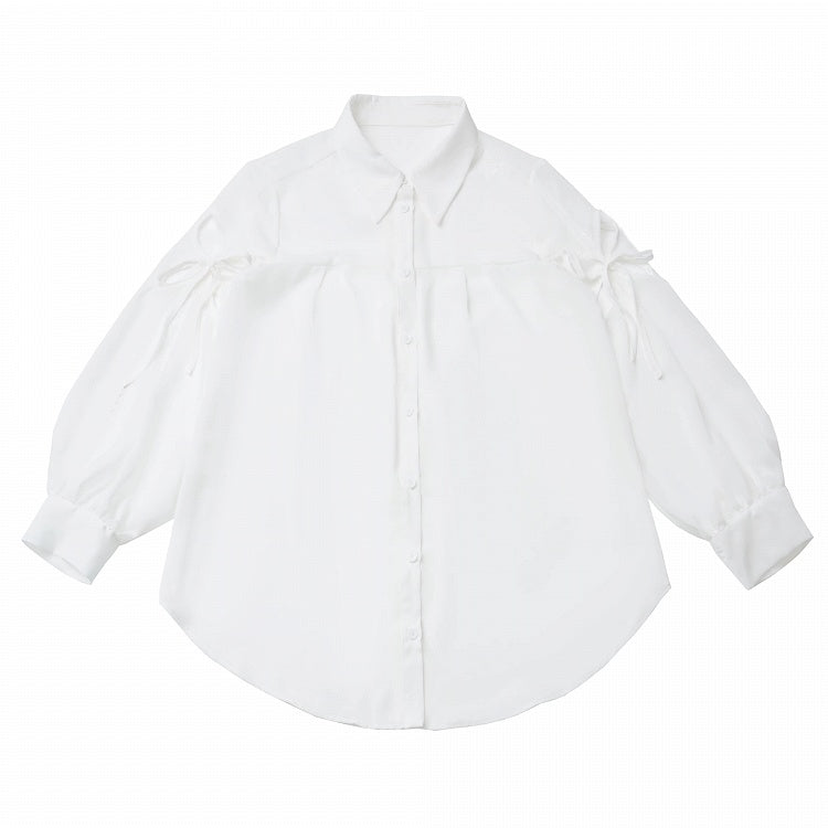 White Chiffon Long Sleeve Shirt with Side Cutouts - PINK SAVIOR