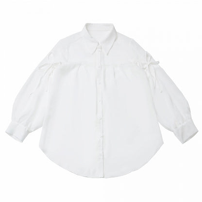 White Chiffon Long Sleeve Shirt with Side Cutouts - PINK SAVIOR