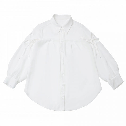 White Chiffon Long Sleeve Shirt with Side Cutouts - PINK SAVIOR