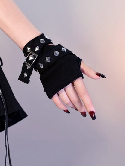 Gothic Schwarze Cyberpunk Nietenhandschuhe