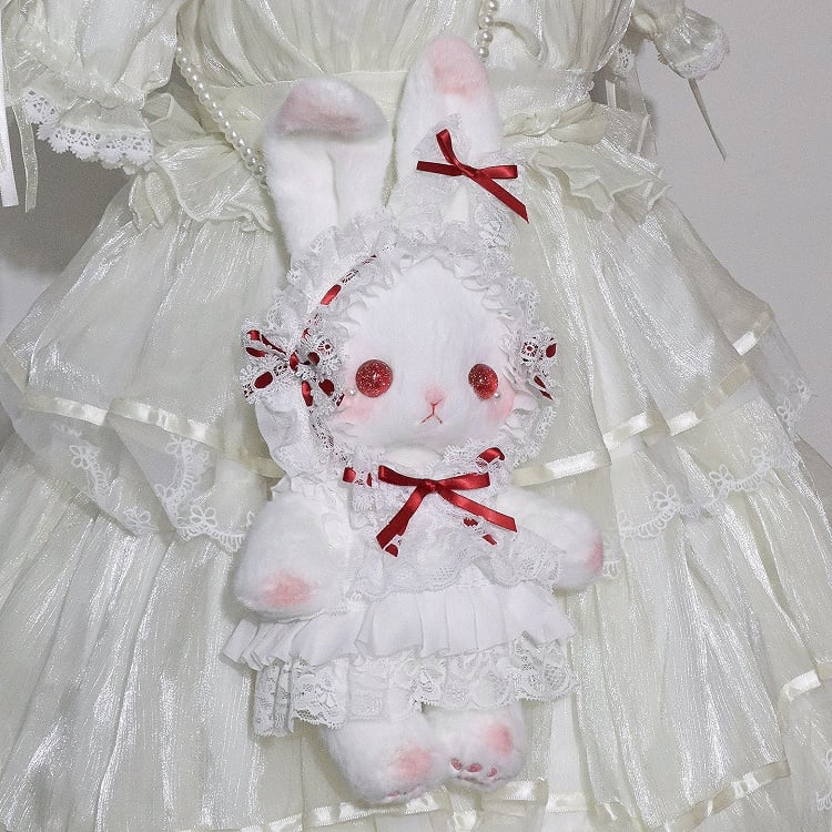 Convertible Standing-eared Bag Bunny with White Details Bowknot Red Cute Strap