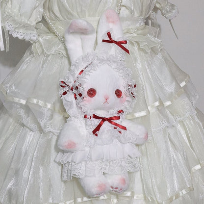 Convertible Standing-eared Bag Bunny with White Details Bowknot Red Cute Strap