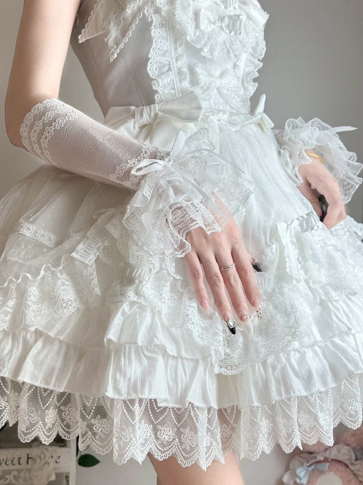 White Bow Lace Layered Wrist Cuffs Cuff