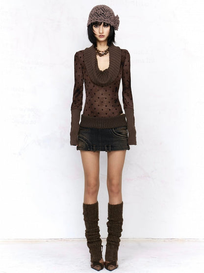 Built-in Elastic with Waist Detail Shorts Denim Zipper Low Brown Skirt Dark