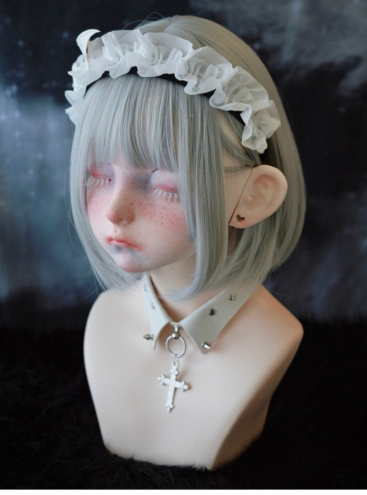 White Gothic Handmade Skeleton Bat Wing Ruffled KC