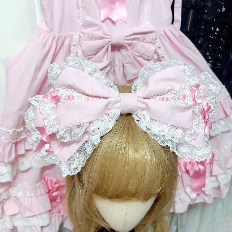 KC Pink Trim Lace Bow White Big