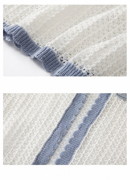 Blue Bowknot Applique Neckline Short Sleeves Top