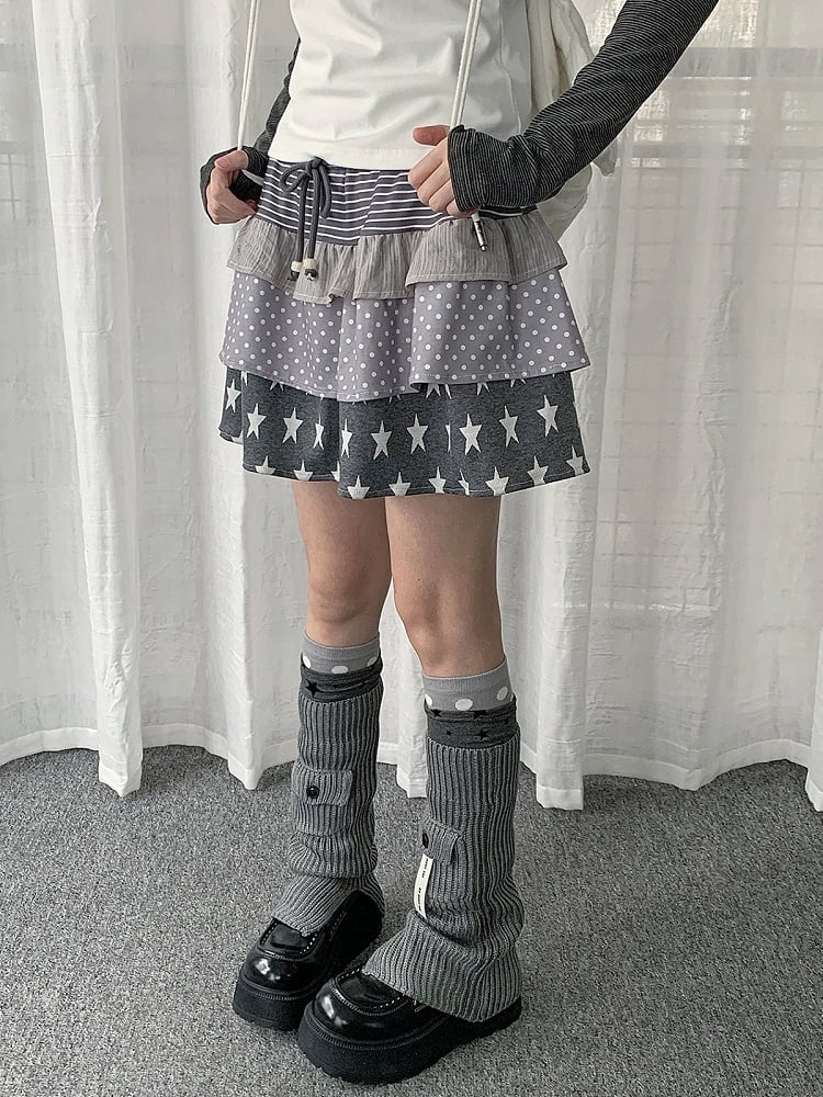 Dark Gray Star and Stripe Layered Ruffle Skirt - Solkatt