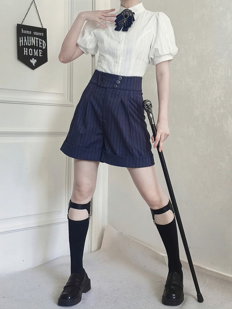 Ouji Fabric Shorts Lolita Dark Blue Straight-leg Striped