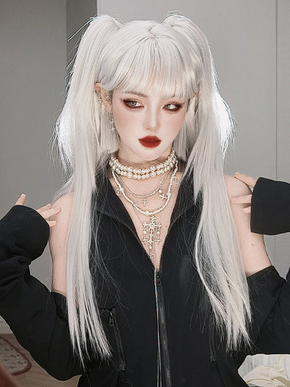 Weiße Hime Cut Lange Glatte Synthetische Perücke