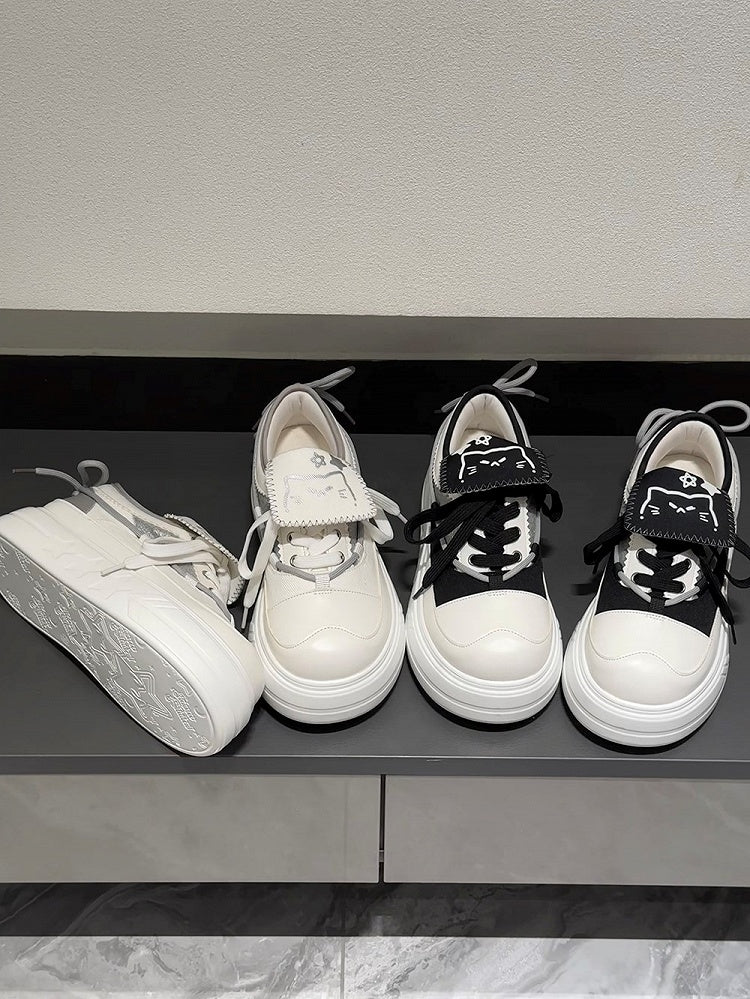 Cat Sole Daily with Lace-up Themed Kawaii Black Closure Sneakers 4.5cm Platform