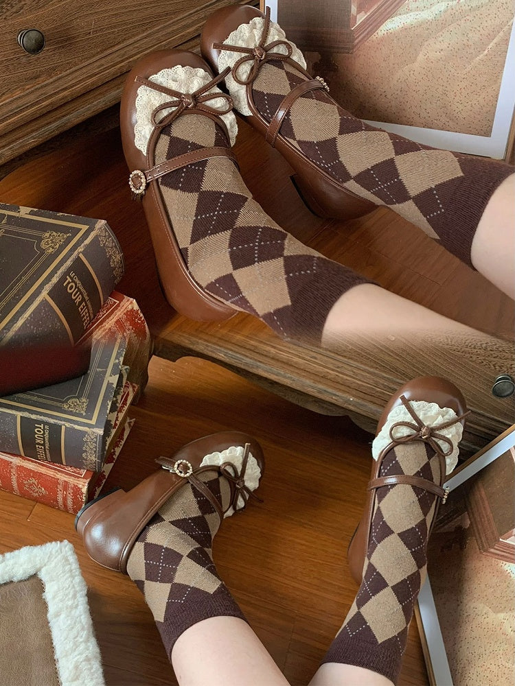 Schleife Trim Toe Brown Heels Mary Janes Runde Spitze Akzent 2,2 CM Dunkel Geknotet