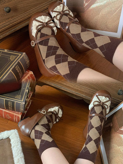 Schleife Trim Toe Brown Heels Mary Janes Runde Spitze Akzent 2,2 CM Dunkel Geknotet