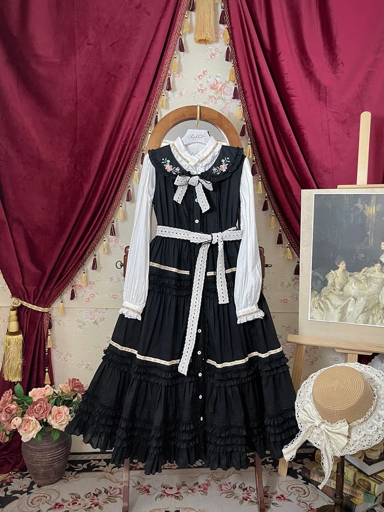 Lolita White Neckline Cuffs Blouse and with Ruffled Lace-Trimmed