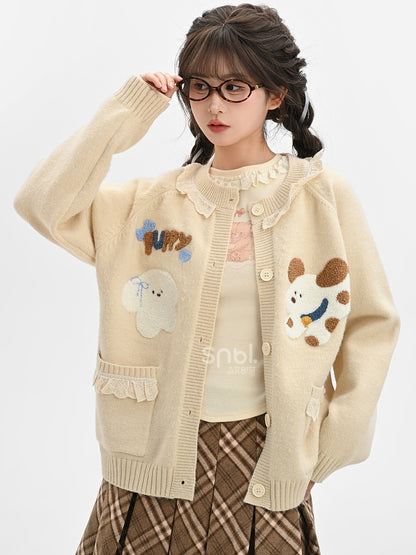 Apricot Bunny und Teddybär Langarm Top gerüscht